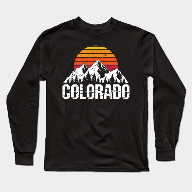 Retro Vintage Colorado Mountain & Sun Long Sleeve T-Shirt by Dr_Squirrel